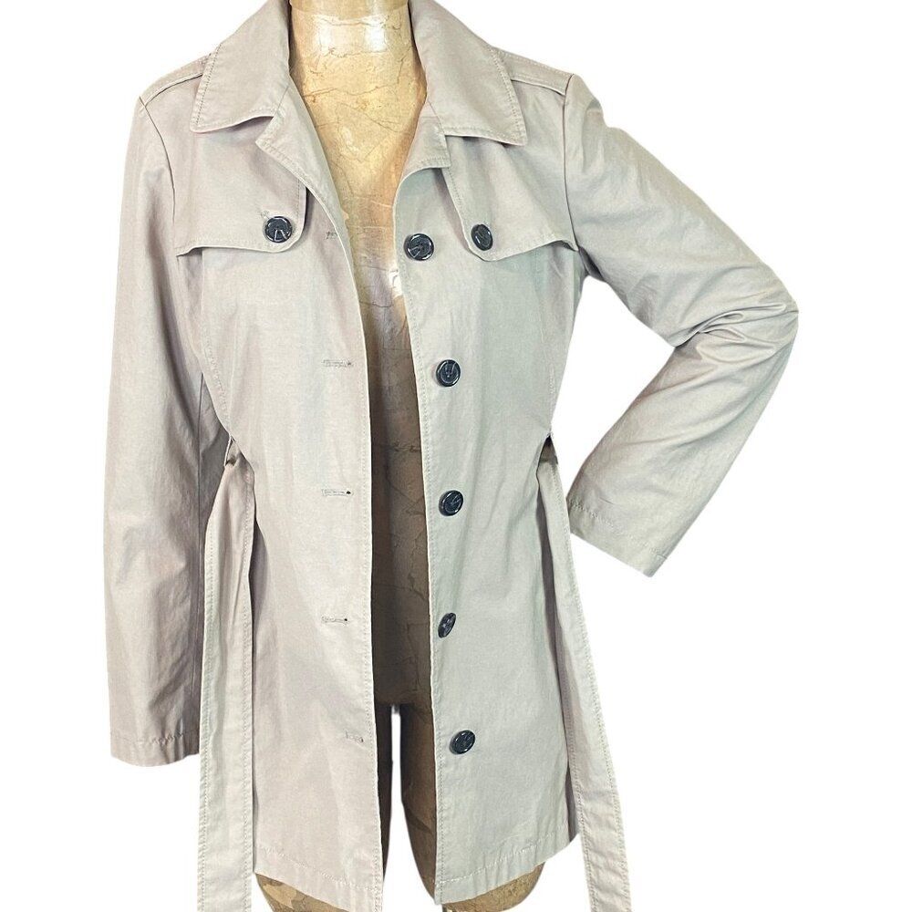 Lands' End Cropped Trench‎ Coat Women's S (6-8) Khaki-Beige #294M - Picture 5 of 10
